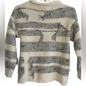 Lou & Grey Alpaca Blend Distressed Fringe Textured Knit Mock Neck Sweater XS